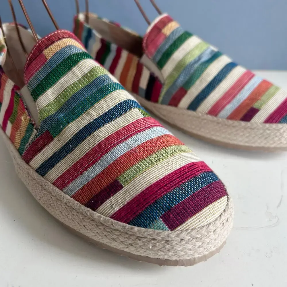 BRUNOS Firenze shoes men's size 10.5 IT 44 Leone-BRM madras striped fabric beach
